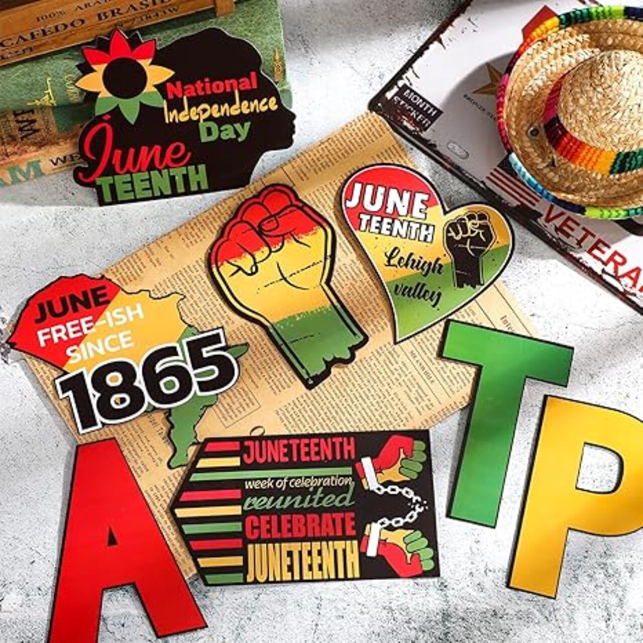 39-Piece Happy Juneteenth Cutouts – Freedom Day Paper Decorations Set with Adhesive Dots for Bulletin Boards, Walls & Party Decor